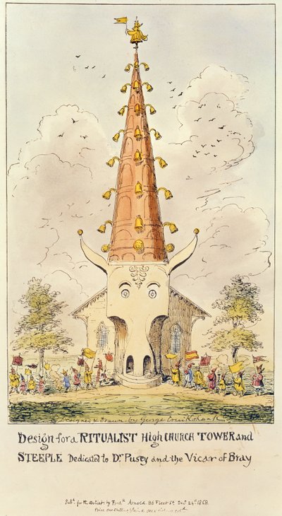 Projeto para uma Torre Elevada e Campanário Ritualista, dedicada ao Dr. Pusey e ao Vigário de Bray, 1868 (impressão) de George Cruikshank