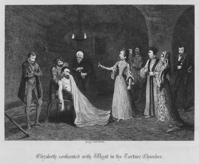 Elizabeth confrontada com Wyat na Câmara da Tortura (gravura) de George Cruikshank