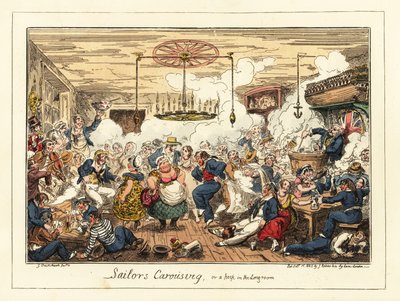 Marinheiros ingleses bebendo e dançando em um pub, era napoleônica, 1829 (litografia) de George Cruikshank