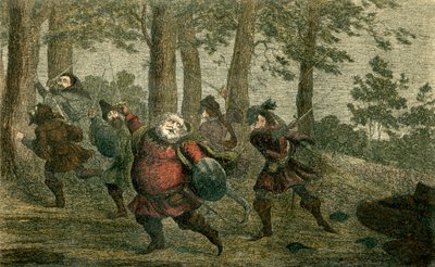 Falstaff transpira até a morte e fica na terra magra enquanto caminha de George Cruikshank
