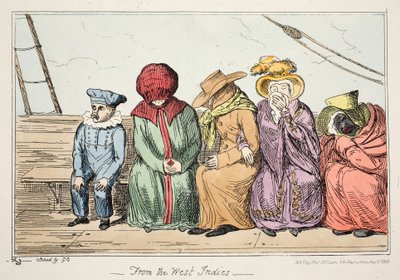 Das Índias Ocidentais, pub. 1835 (gravura colorida à mão) de George Cruikshank
