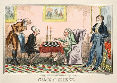 Game of Chess, pub de Thomas McLean, 1835 (gravura colorida à mão) de George Cruikshank