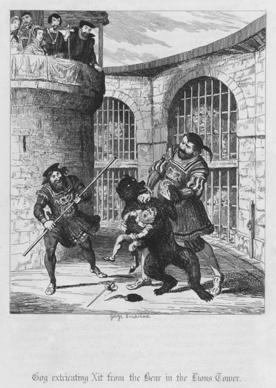 Gog extricating Xit from the Bear in the Lions Tower (gravura) de George Cruikshank