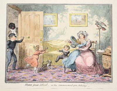 Início da escola ou o início do pub de feriados. 1835 (gravura colorida à mão) de George Cruikshank