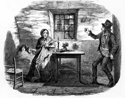 Início na sombra, ilustração de &39;Temperance cartazes: casa na questão de sombra 4&39; por William Tweedie, impressa feita por Johnston, 1852 de George Cruikshank