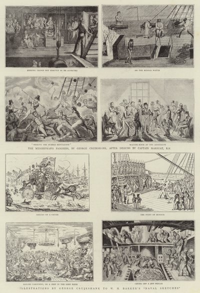 Arte humorística na Exposição Naval Real de George Cruikshank