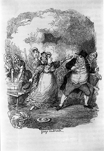 Ilustração para "Oliver Twist" (Olivier) de Charles Dickens (1812-1870), de George Cruikshank (1792-1878). de George Cruikshank