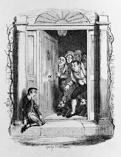 Ilustração para "Oliver Twist" (Olivier) de Charles Dickens (1812-1870), de George Cruikshank (1792-1878). de George Cruikshank
