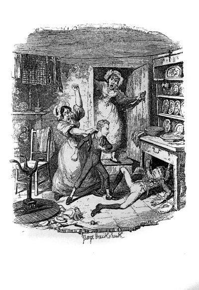 Ilustração para "Oliver Twist" (Olivier) de Charles Dickens (1812-1870), de George Cruikshank (1792-1878). de George Cruikshank