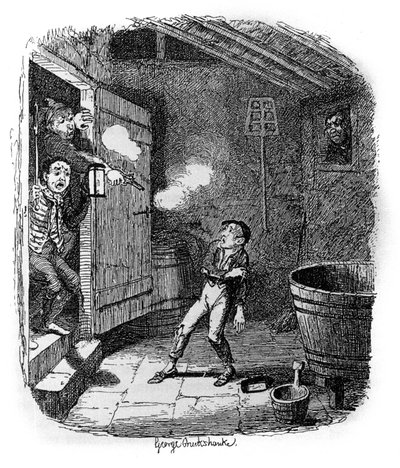 Ilustração para "Oliver Twist" (Olivier) de Charles Dickens (1812-1870), de George Cruikshank (1792-1878). de George Cruikshank