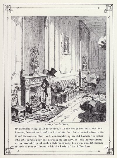 Ilustração para O Livro dos Solteiros, ou O Progresso do Sr. Lambkin (Gent) (gravura) de George Cruikshank