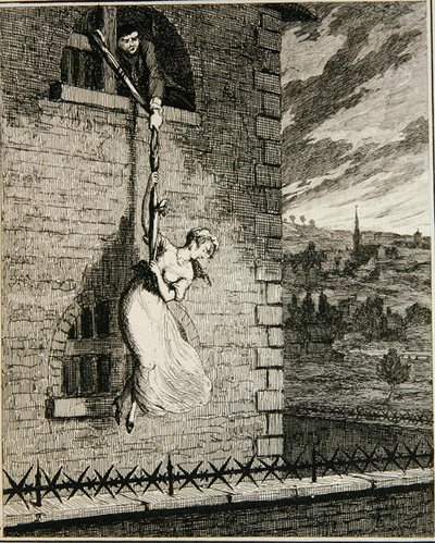 Jack fugindo de Newgate Ward com sua esposa Elizabeth Lyon, ilustração de 