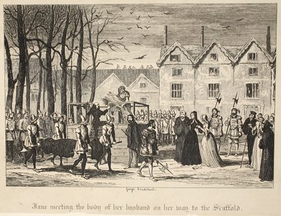 Jane encontrando o corpo de seu marido a caminho do Andaime, do pub The Tower of London. 1840 de George Cruikshank