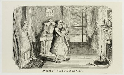 janeiro - O nascimento do ano a partir das gravuras em aço de George Cruikshank para The Comic Almanacks: 1835-1853 de George Cruikshank