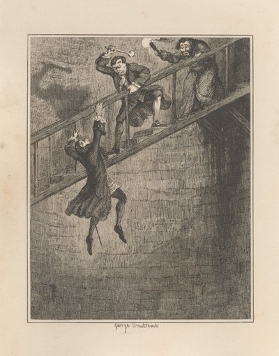 Jonathan Wild atira Sir Rowland Trenchard para o poço de George Cruikshank