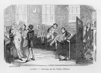 Junho, Feriado nos Escritórios Públicos (gravura) de George Cruikshank