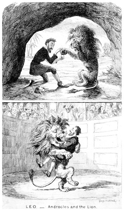 Leão - Androcles e o Leão, século XIX. de George Cruikshank