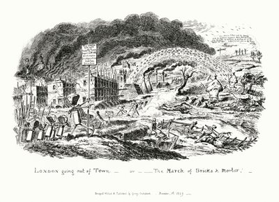 London Going Out of Town, ou a Marcha dos Tijolos e Argamassa (gravura) de George Cruikshank
