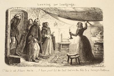 Procurando por alojamentos, pub. 1851 de George Cruikshank