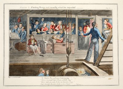 Mestre B, Achando as coisas não exatamente o que ele esperava, pub. 1835 (gravura colorida à mão) de George Cruikshank
