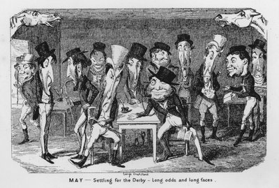 Maio, Contente com o Derby, Probabilidades longas e caras longas (gravura) de George Cruikshank