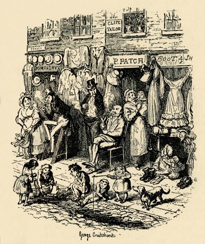 Monmouth Street, Soho, uma ilustração de G. Cruikshank para Dickens Sketches de Boz. , 1938 de George Cruikshank