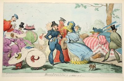 Monstruosidades de 1825 e 6, pub. 1835 (gravura colorida à mão) de George Cruikshank