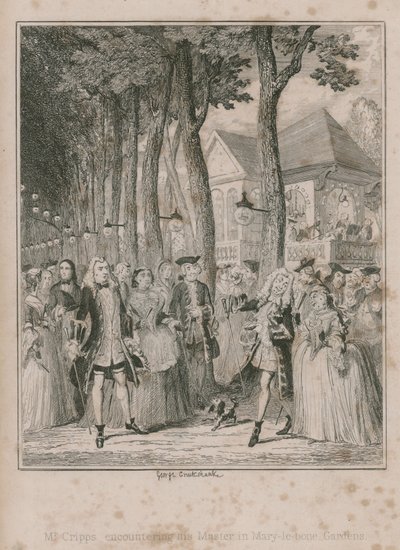 Sr. Cripps encontrando sua Mater em Mary-le-bone Gardens de George Cruikshank