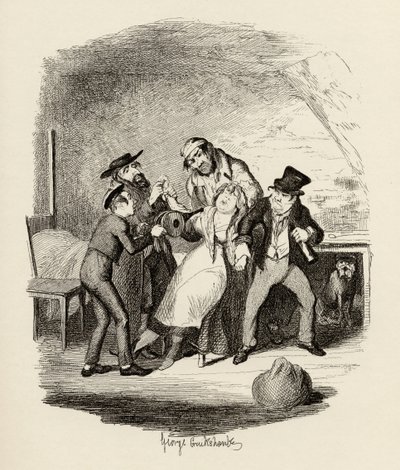 Sr. Fagin e seu pupilo recuperando Nancy, de "As Aventuras de Oliver Twist", de Charles Dickens (1812-1870), 1838, publicado por Chapman und Hall, 1901 de George Cruikshank