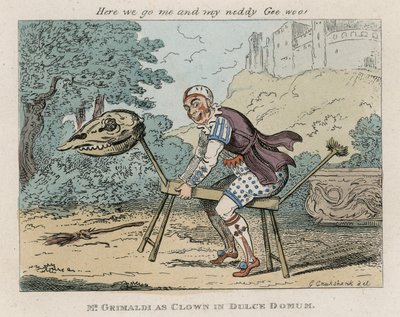 Sr. Joseph Grimaldi como o palhaço no Sweet Home de George Cruikshank