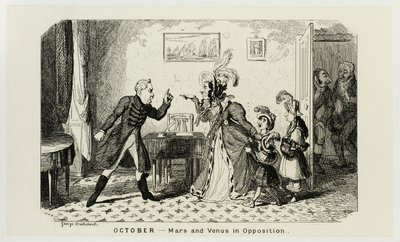 outubro - Marte e Vénus em oposição a partir das gravuras em aço de George Cruikshank para The Comic Almanacks: 1835-1853 de George Cruikshank