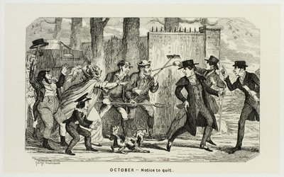 outubro - Aviso de desistência das gravuras em aço de George Cruikshank para The Comic Almanacks: 1835-1853 de George Cruikshank