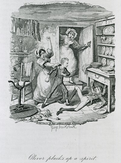 Oliver arranca um espírito, 1837 de George Cruikshank