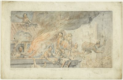 Pessoas a fugir de um edifício em chamas de George Cruikshank