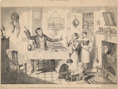 Ilustração I, A garrafa é apresentada pela primeira vez de George Cruikshank