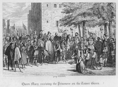 Rainha Maria recebendo os Prisioneiros na Torre Verde (gravura) de George Cruikshank