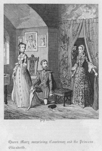 A Rainha Maria surpreende Courtenay e a Princesa Isabel (gravura) de George Cruikshank