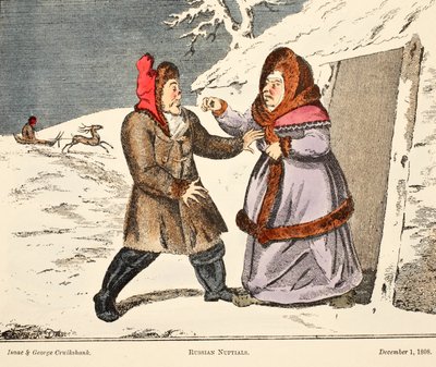 Núpcias russas, pub. 1808 (gravura colorida à mão) de George Cruikshank