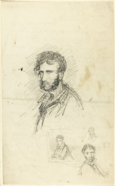Autorretrato com três esboços de George Cruikshank