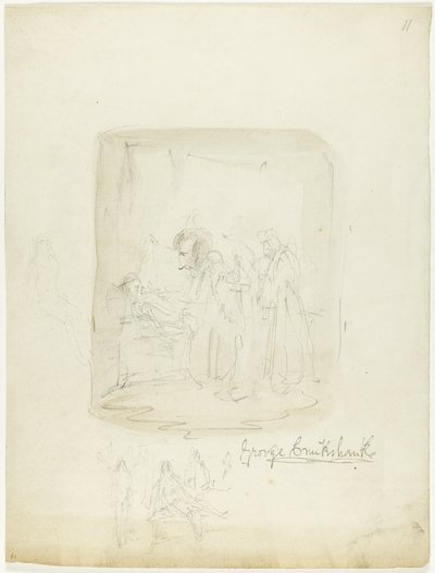 Folha de esboços com autorretrato de George Cruikshank