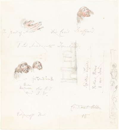Esboços de rostos grotescos de George Cruikshank