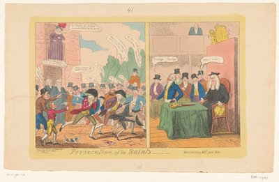 Cartoon sobre política interna inglesa, 1820
Perseguição dos Santos de George Cruikshank