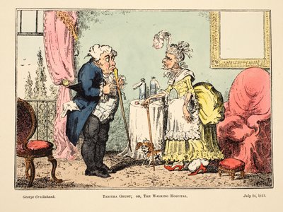 Tabitha Grunt; ou, The Walking Hospital, pub. 1813 (gravura colorida à mão) de George Cruikshank
