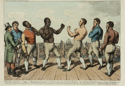 A Batalha entre Cribb e Molineaux (gravura colorida) de George Cruikshank
