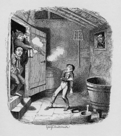 The Burglary, de "As Aventuras de Oliver Twist", de Charles Dickens (1812-1870), 1838, publicado por Chapman und Hall, 1901 de George Cruikshank