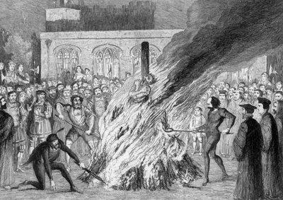 A queima de Edward Underhill em Tower Green, 1840 de George Cruikshank
