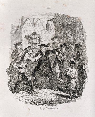 O doutor apreendendo o advogado Murphy, de "Amelia", gravado pelo artista, ilustração de "as obras de Henry Fielding", pub. por Henry G. Bohn, 1853 de George Cruikshank