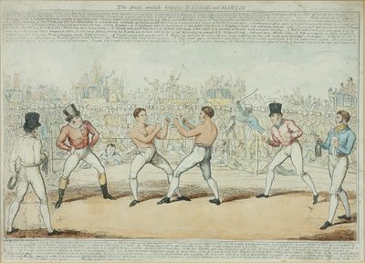 The Great Match Between Randall and Martin (gravura colorida) de George Cruikshank