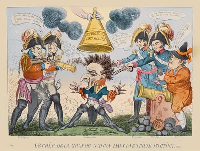 A Cabeça da Grande Nação em Situação Queer, 1813 (gravura colorida à mão) de George Cruikshank