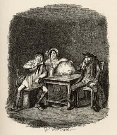 O judeu e Morris Bolter começam a entender um ao outro, de "As Aventuras de Oliver Twist", de Charles Dickens (1812-1870), 1838, publicado por Chapman und Hall, 1901. de George Cruikshank